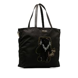 Prada-Black Prada Beijing Olympics Teddy Bear Tessuto Tote Bag-Black