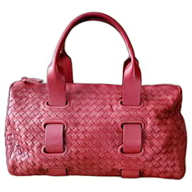 Bottega Veneta-Intrecciato Leather Duffel Bag-Dark red
