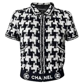 Chanel-Chaqueta de tweed con cinta y banda con logo CC de Rare-Multicolor