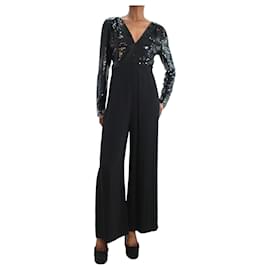 Stella Mc Cartney-Black sequin v-neck silk jumpsuit - size IT 38-Black