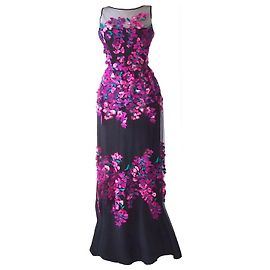 Robe longue Blumarine avec fleurs 3D noire Noir