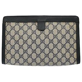 Gucci-GUCCI GG Supreme Sherry Line Clutch Bag Red Navy gray 156 01 033 auth 59620-Red,Grey,Navy blue