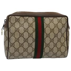 Gucci-GUCCI GG Supreme Web Sherry Line Clutch Bag Beige Rot 89 01 012 Auth bs10203-Rot,Beige