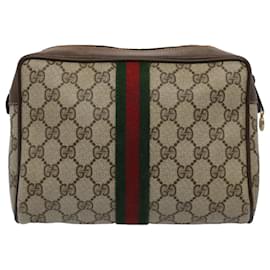 Gucci-GUCCI GG Supreme Web Sherry Line Clutch Bag Beige Red 89 01 012 Auth bs10203-Red,Beige