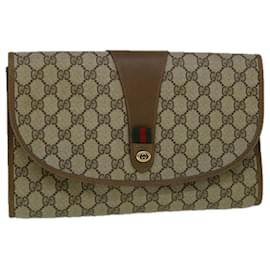 Gucci-GUCCI GG Canvas Web Sherry Line Clutch Bag PVC Beige Red Green Auth 60360-Red,Beige,Green