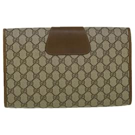 Gucci-GUCCI GG Canvas Web Sherry Line Clutch Bag PVC Beige Red Green Auth 60360-Red,Beige,Green