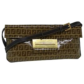 Fendi-Bolso de hombro de lona FENDI Zucchino Lona revestida Marrón Auth 60109-Castaño