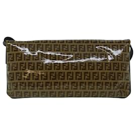 Fendi-FENDI Zucchino Canvas Shoulder Bag Coated Canvas Brown Auth 60109-Brown