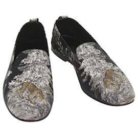 Hermès-HERMES Jungle semelle cuir Chaussures Toile 42.5 Noir Blanc Marron Auth bs9909-Marron,Noir,Blanc