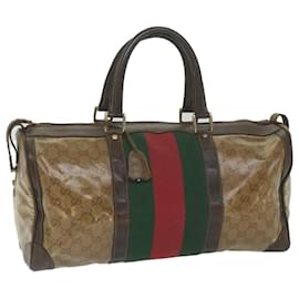 Gucci-GUCCI GG Crystal Web Sherry Line Boston Bag Brown Red Green Auth 59337-Brown,Red,Green