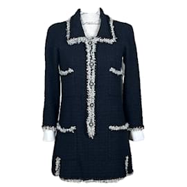 Chanel-9K$ Tweedkleid mit Kettenbesatz-Schwarz