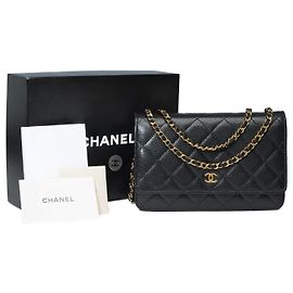 Portafoglio CHANEL con catena in pelle nera - 101574 Nero