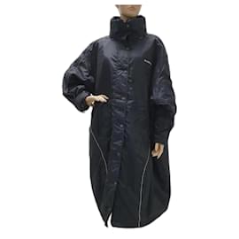 Balenciaga-Balenciaga Schwarzer, übergroßer, langer Parka-Mantel aus Nylon-Schwarz