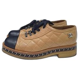 Chanel-Chanel Quilted Leather Chain Embellished Cap Toe Oxfords-Brown