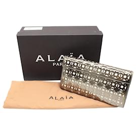 Alaïa-Alaïa Metallic Lasercut Clutch in Silver Patent Leather-Silvery,Metallic