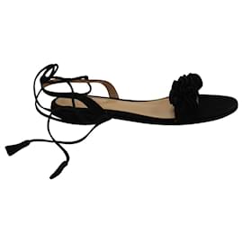 Gianvito Rossi-Gianvito Rossi Ruffle Lace Up Sandals in Black Suede-Black