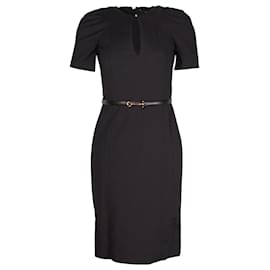 Gucci-Gucci Keyhole Belted Pencil Dress in Black Cotton-Black
