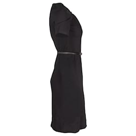 Gucci-Vestido de tubo con cinturón y abertura en la cerradura de Gucci en algodón negro-Negro