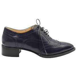 Christian Louboutin Low Heel Lace-Up Oxfords in Navy Blue Leather Blue Navy blue