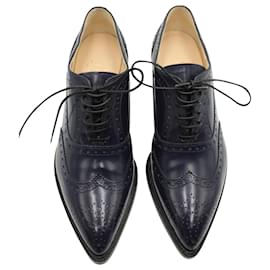 Christian Louboutin-Christian Louboutin Low Heel Lace-Up Oxfords in Navy Blue Leather-Blue,Navy blue