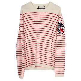 Pull en maille rayé Gucci en cachemire beige Beige