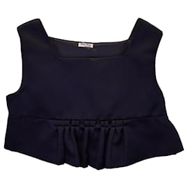 Miu Miu-Miu Miu Ruffle Crop Top in Navy Blue Silk-Blue,Navy blue