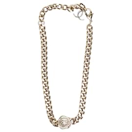 Chanel-Chanel pearl CC curb choker necklace-Golden