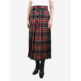 Miu Miu-Jupe midi tartan rouge à cristaux ornés - taille UK 10-Rouge