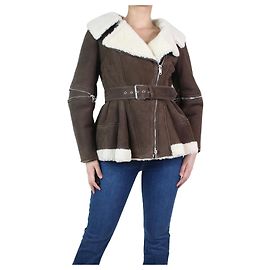 Alexander Mcqueen Dunkelbraune Lammfelljacke mit Gürtel – Größe UK 8 Braun