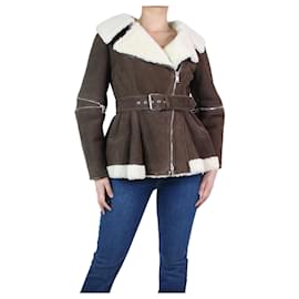 Alexander Mcqueen-Dark brown belted shearling jacket - size UK 8-Brown