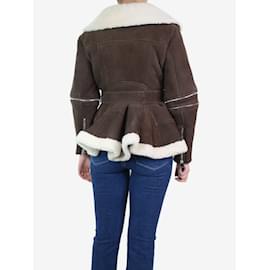 Alexander Mcqueen-Dark brown belted shearling jacket - size UK 8-Brown