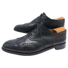 JM Weston-JM WESTON RICHELIEU FLORAL TOE SHOES 376 12E 46 BLACK LEATHER BLACK SHOES-Black