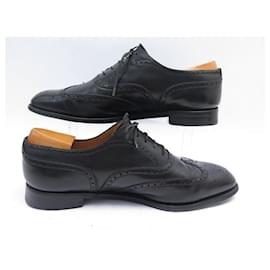 JM Weston-JM WESTON RICHELIEU FLORAL TOE SHOES 376 12E 46 BLACK LEATHER BLACK SHOES-Black