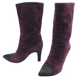 Chanel-CHANEL GABRIELLE COCO G HEELED BOOTS33119 36 PURPLE SUEDE + SHOES BOX-Purple