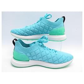 Chanel-NEUF CHAUSSURES CHANEL CC TRAINER SNEAKER G35549 BASKETS TOILE BLEU SHOES-Turquoise