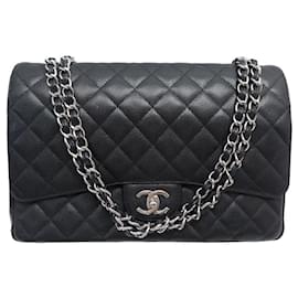 Chanel-CHANEL MAXI CLASSIC TIMELESS JUMBO BLACK CAVIAR LEATHER HAND BAG-Black