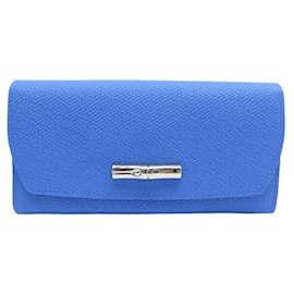 Longchamp-NEUF PORTEFEUILLE LONGCHAMP ROSEAU CUIR BLEU COBALT L3146HPN487 NEW WALLET-Bleu