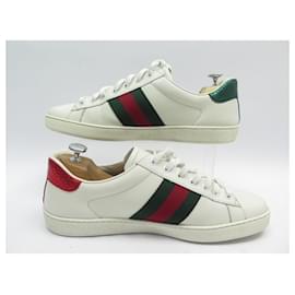 Gucci-CHAUSSURES GUCCI BASKETS ACE 429446 10 IT 45 FR CUIR BRODEE SNEAKERS SHOES-Blanc