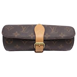 Louis Vuitton-MARMOTTE LOUIS VUITTON ETUI 3 MONTRES TOILE MONOGRAM M47530 WATCH CASE-Marron