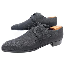 Aubercy-AUBERCY LUCA LARGE SIZE SHOES IN GALUCHAT LEATHER 45.5 BLACK LEATHER SHOES-Black