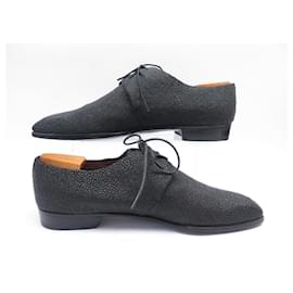 Aubercy-AUBERCY LUCA LARGE SIZE SHOES IN GALUCHAT LEATHER 45.5 BLACK LEATHER SHOES-Black