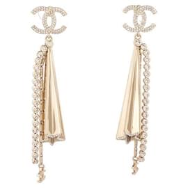 Chanel-NEW CHANEL PENDANT EARRINGS CC LOGO STRASS & STARS EARRINGS-Golden