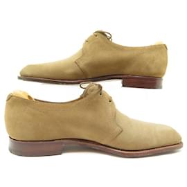 John Lobb-NEW JOHN LOBB DERBY GOODWOOD SHOES 7.5E 41.5 BEIGE IN VELVET calf leather-Beige