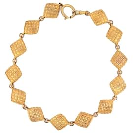 Chanel-VINTAGE CHANEL NECKLACE QUILTED DIAMOND LINKS 42CM GOLD METAL NECKLACE-Golden