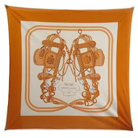 Hermès-NEW HERMES BRIDES DE GALA SQUARE SCARF 90 IN ORANGE SILK JERSEY SCARF-Orange