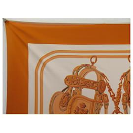 Hermès-NEW HERMES BRIDES DE GALA SQUARE SCARF 90 IN ORANGE SILK JERSEY SCARF-Orange