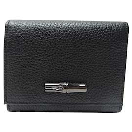 Longchamp-NEUF PORTEFEUILLE LONGCHAMP ROSEAU ESSENTIAL 30021968001 LEATHER WALLET-Noir