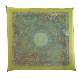 Hermès BUFANDA HERMES EN EL CORAZÓN DE LA VIDA EN CHIFÓN DE SEDA CUADRADO 90 cm bufanda de seda Verde