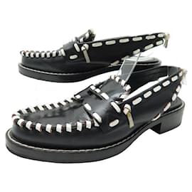 Louis Vuitton-LOUIS VUITTON SHOES SLINGBACK MOCCASINS 38 BLACK & WHITE LEATHER SHOES-Other
