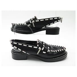 Louis Vuitton-LOUIS VUITTON SHOES SLINGBACK MOCCASINS 38 BLACK & WHITE LEATHER SHOES-Other